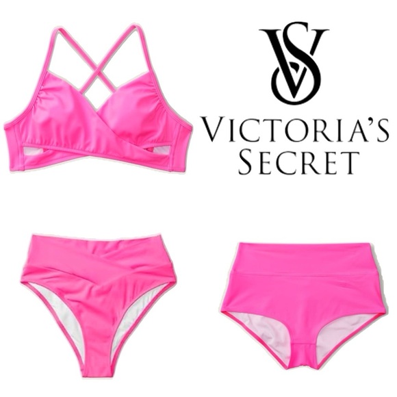 VS PINK Bikini Swim Set Radiant Rose Small Top Medium Bottoms - Picture 1 of 16